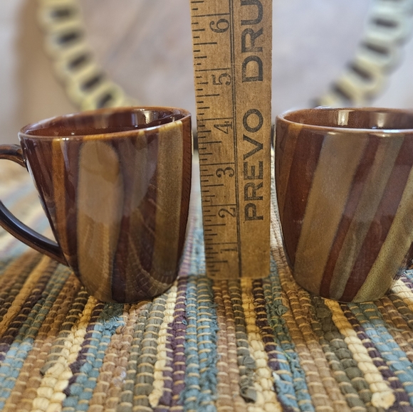 Lot Of 2 Sango Avanti Brown Coffee Cup Mug Stoneware Stripes Sand Retired 4722 - Picture 7 of 10